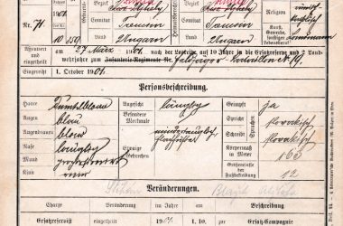 Ondrej’s Military Personal Service Record from 1901, front-page (Military History Archive in Prague, Czech republic)